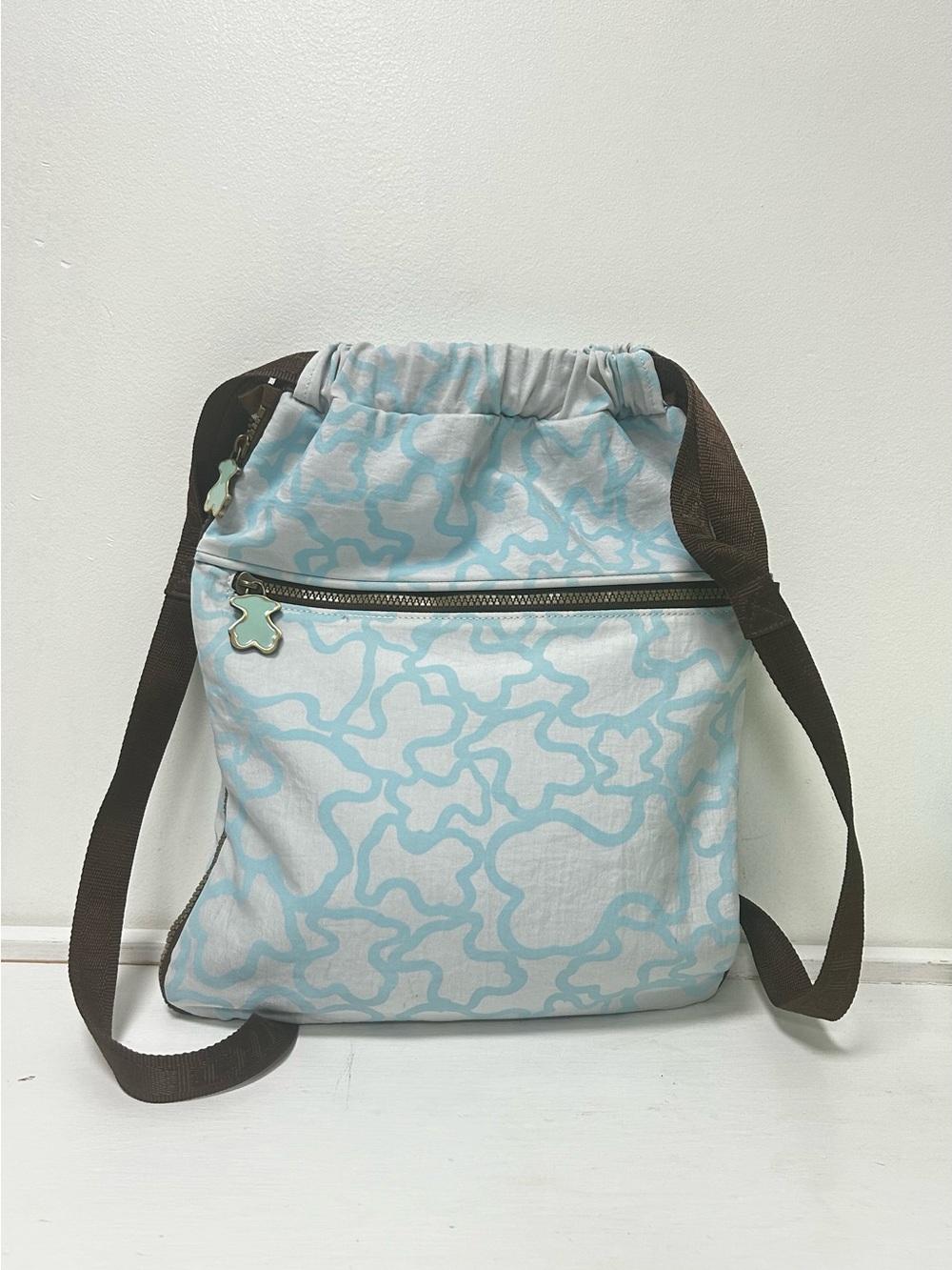 TOUS Kaos Blue & White Nylon Drawstring Backpack‎ Travel Backpack Made in Spain